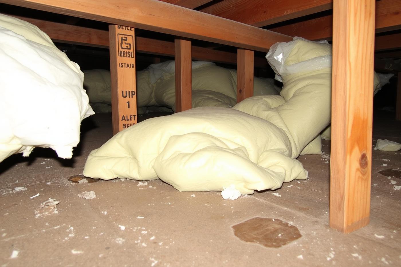 Fiberglass batt insulation sagging between crawl space floor joists